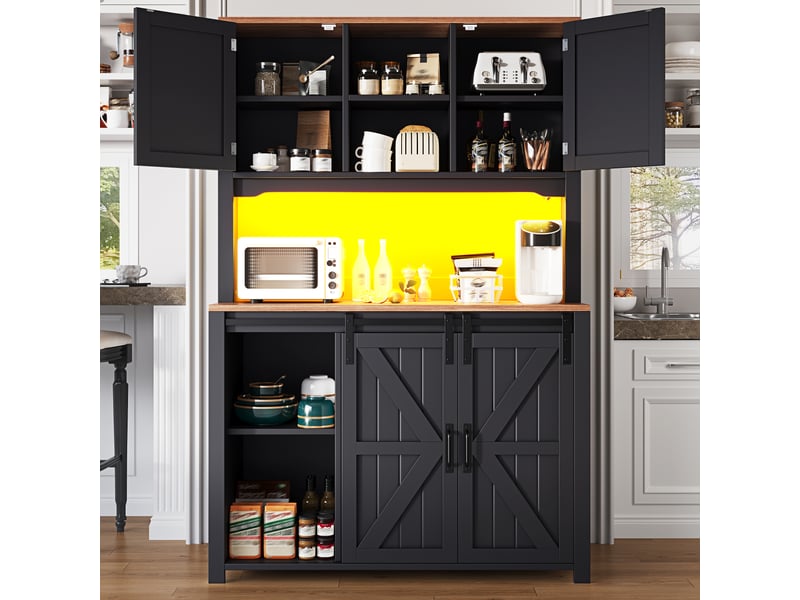 Meuble de cuisine noir de 115 cm de largeur muvano, portes coulissantes et éclairage led - Conforama C