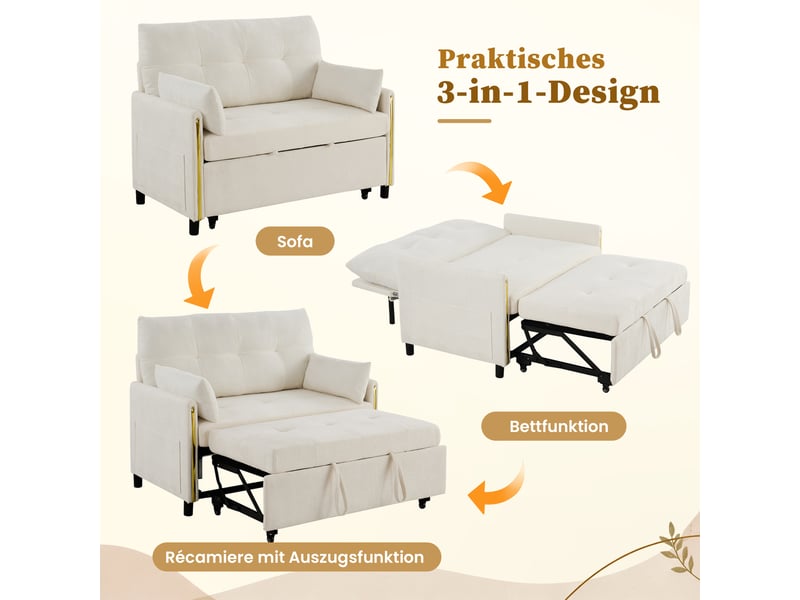 Canapé convertible 142x125x93 cm - extensible - 2 places - lit gigogne - rabattable - coussins inclus - chenille - assise confortable - blanc CozyNest - Conforama E