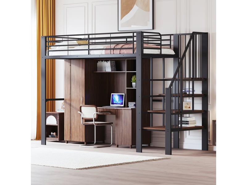  Lit mezzanine 90x200cm coloris noir métal et bois massif lit enfant noir - Conforama B