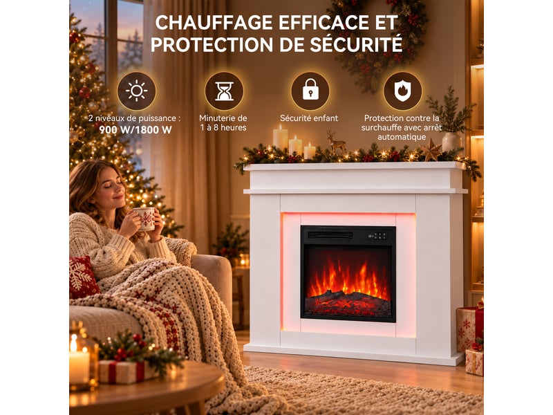  Homavo 18b‑1 : cheminée électrique d’ambiance chauffante, puissance 9001800 w, équipée d’une fonction minuterie et d’une protection contre la surchauffe.  - Conforama D