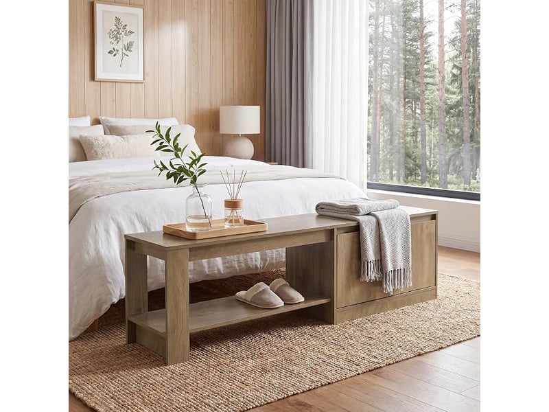  Banc à chaussures avec rangement intégré 160 cm, banc avec placard et 2 étagères ouvertes, banc d'entrée en bois pour couloir, entrée, chambre, étagère à chaussures avec siège  - Conforama D