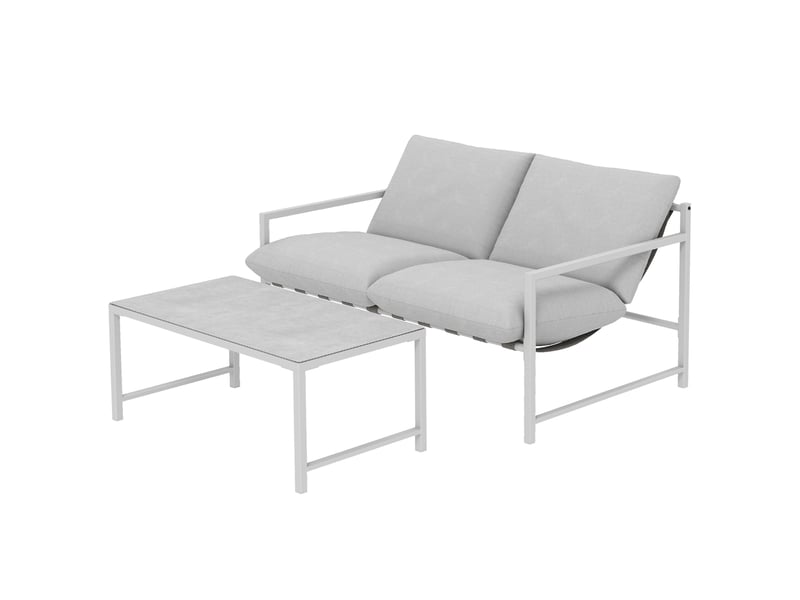  Salon de jardin extérieur 2 pcs, canapé avec coussins, table basse en verre trempé, gris clair  - Conforama A