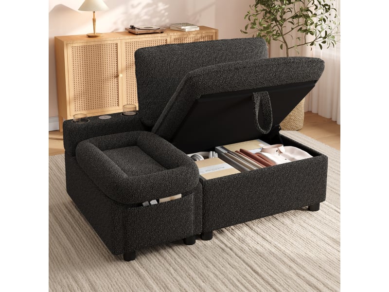  Fauteuil 1 place 110x81x87 cm, canapé avec rangement, rangement dissimulé, rangement intégré, ports usb et type-c, design moderne, tissu peluche gris CozyNest - Conforama D