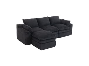 Canapé modulaire 3 places avec pouf angle réversible 263 x 167 x 85 cm velours côtelé noir