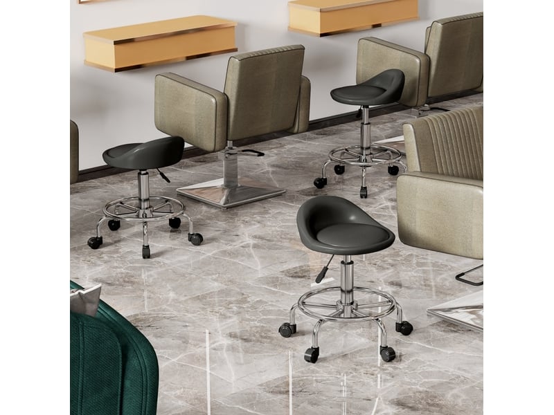  Tabouret de travail 33x37x49-65 cm à roulettes réglable, pivotant à 360°, avec dossier, pour bureau, similicuir noir  - Conforama E