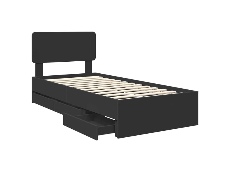  Lit simple- lit adulte -  cadre de lit avec tiroir noir 100 x 200 cm bois d’ingénierie  - Conforama D