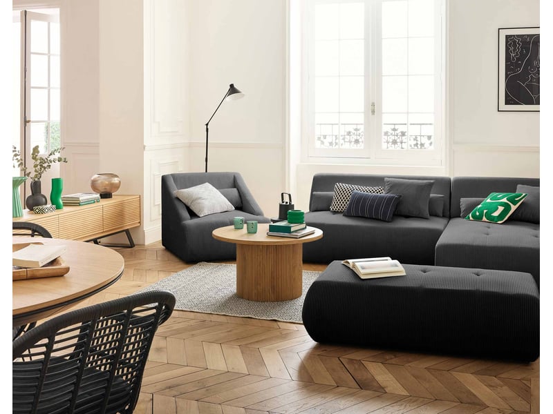  Onyx - canapé modulable d'angle droit 5 places - en velours côtelé - lisa design - gris foncé ONYX - Conforama B