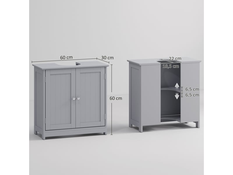  Meuble sous lavabo gris, placard 2 portes avec étagère, mdf, 60 x 30 x 60 cm  - Conforama E