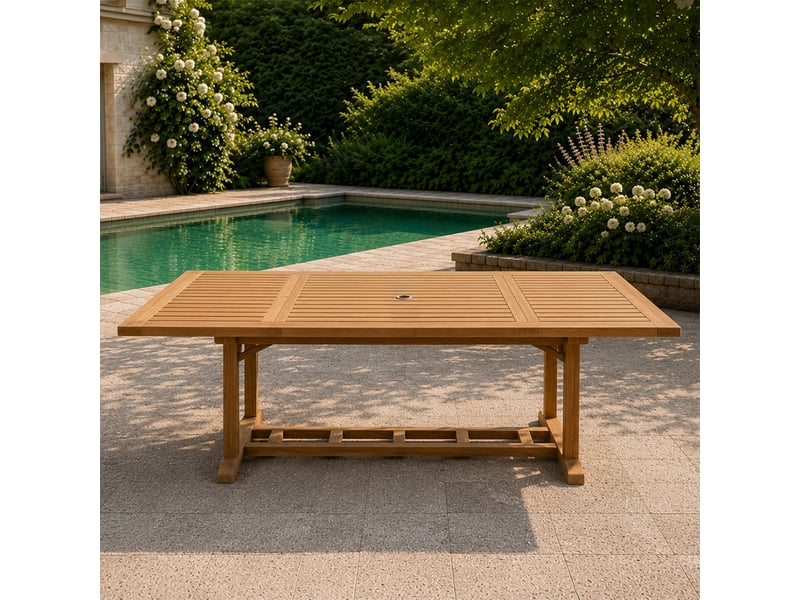  Table en teck rectangulaire extensible 170 cm  - Conforama E