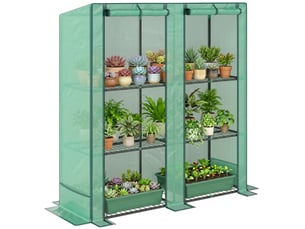 Mini serre à 3 niveaux avec étagère, bâche en plastique résistante aux uv, portable, porte enroulable, 144 x 48 x 152 cm, verte