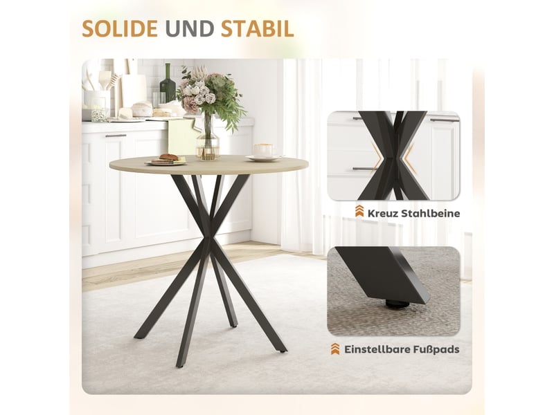  Table de salle à manger ronde 2 personnes avec pieds en acier réglables, en bois, pour cuisine, ø80×75 cm, en chêne  - Conforama E