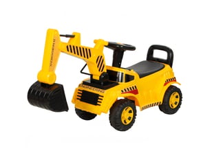Trotteur porteur tractopelle pelleteuse avec casque et klaxon jaune noir