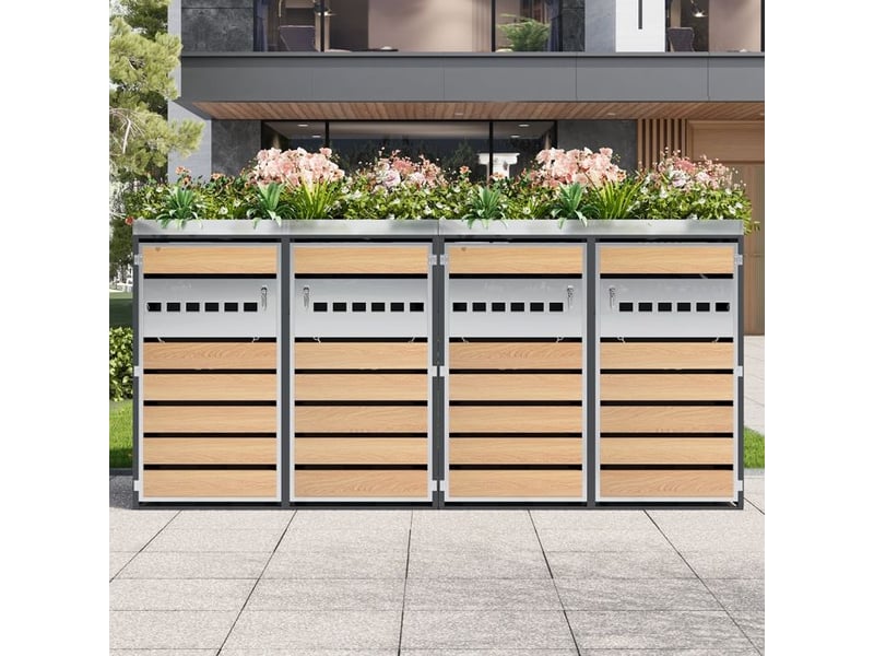  Boîte à ordures modulaire - quatre compartiments - jardinière intégrée - ventilation perforée - acier galvanisé bicolore - Conforama C