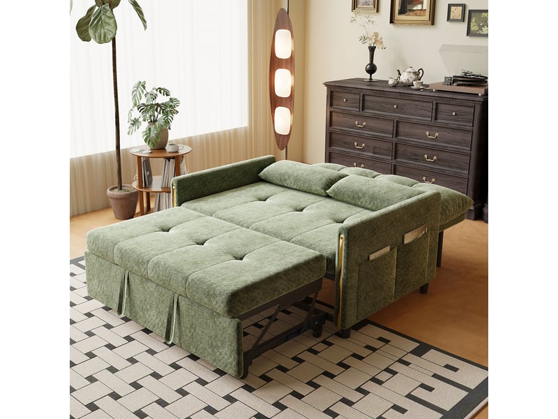 Canapé droit convertible 2 places en chenille vert, dossier réglable, 125 cm IKSETERA TRADING LTD - Conforama E