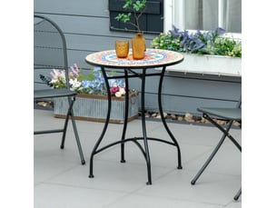 Table de jardin mosaïque ronde 60x71 cm en métal rouge bleu blanc
