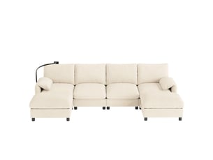 Canapé d'angle droit fixe <strong>BGSRYAO</strong> <strong></strong> 6 places Tissu beige avec coffre de rangement