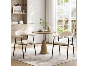 Lot de 2 chaise de salle à manger, beige,en chenille et métal, siège rembourré, dossier et accoudoirs intégrés