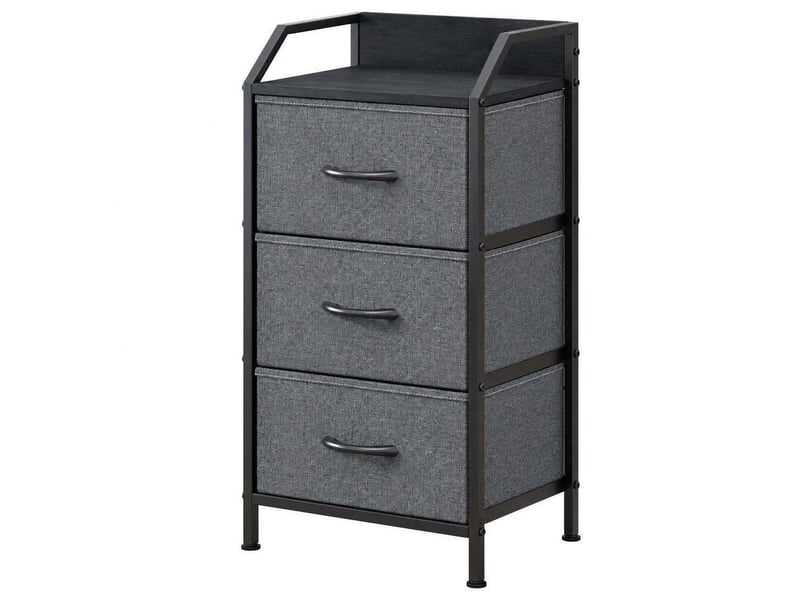  Table de chevet 40x30x78 cm trois tiroirs tissu gris fonce et metal noir  - Conforama A