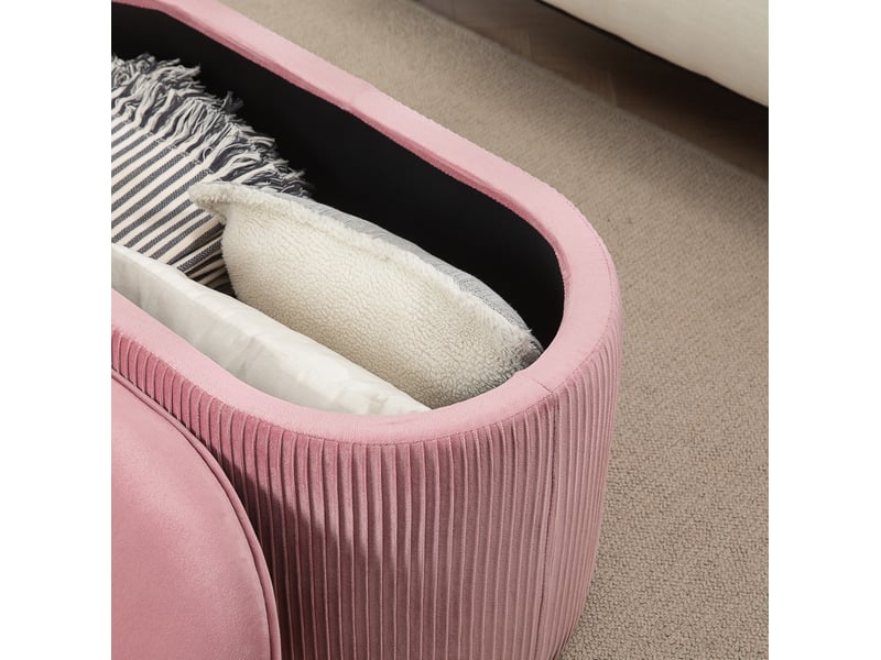  Banc coffre tcqpz rose style rétro en polyester aspect velours 81 x 40 x 41 cm  - Conforama E