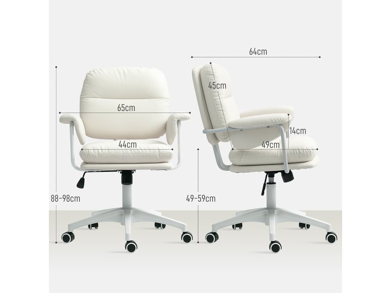  Chaise de bureau,65x64x88-98 cm,avec repose-pieds,similicuir,blanche  - Conforama C