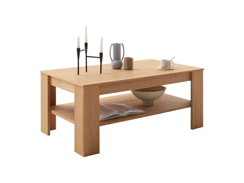  Table basse avec étagère coloris chêne sauvage - longueur 115 × largeur 65 × hauteur 46 cm  - Conforama E