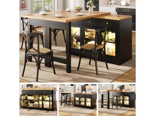 Desserte - avec rangement - avec tiroirs - avec éclairage led - avec port usb - panneau de fibres de densité moyenne - noir - pour cuisine