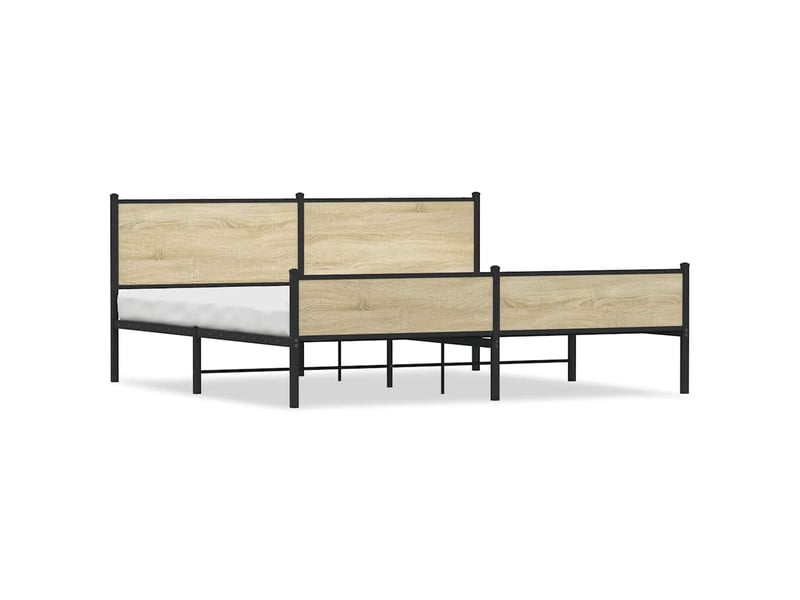 Lit double- lit adulte - cadre de lit en métal sans matelas chêne sonoma 200x200 cm - Conforama A