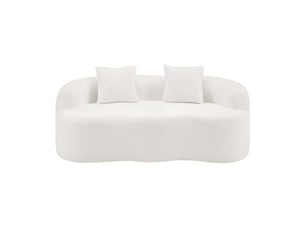 Canapé droit blanc 2 places design courbé avec coussins tissu respirant pour salon moderne et chambre