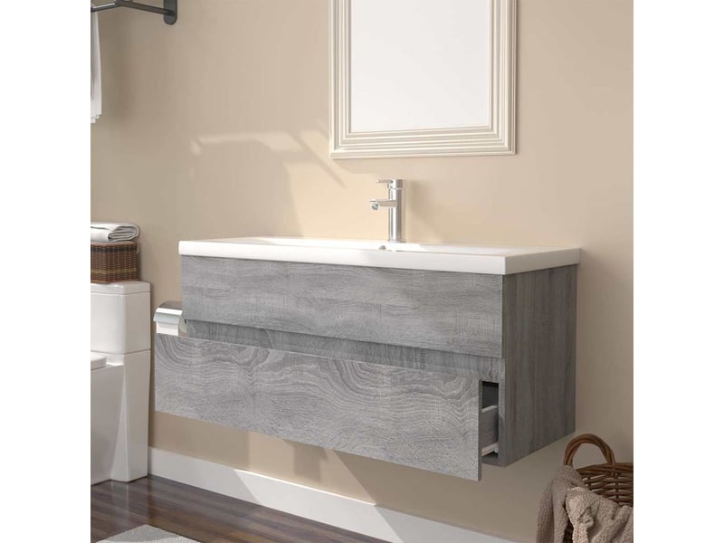  Meuble lavabo avec bassin intégré, armoire de salle de bain sonoma gris bois d'ingénierie cf65567  - Conforama D