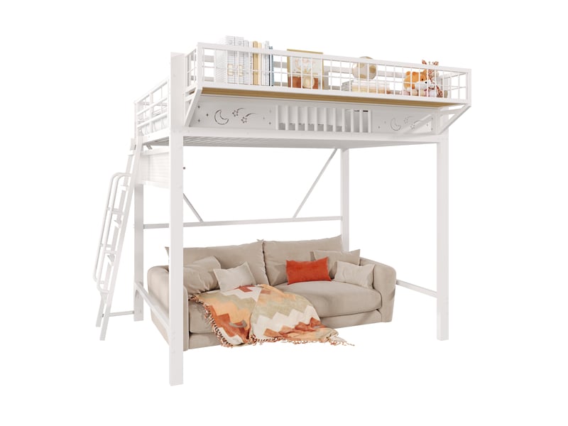  Lit mezzanine, 140 x 200 cm, structure en métal, compartiments de rangement, espace inférieur ouvert, sans matelas, blanc N636WX005022 - Conforama A