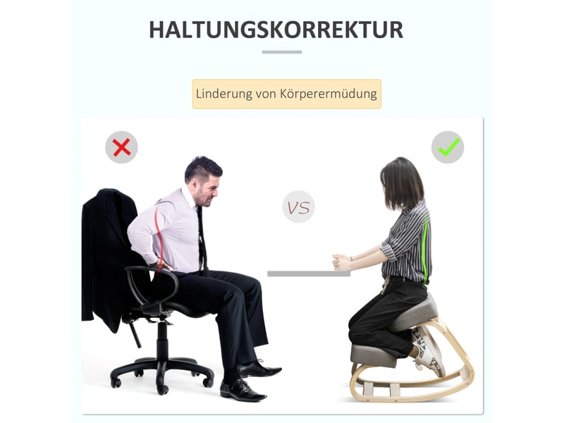  Chaise ergonomique à genoux,51x69x58 cm,bois et polyester,gris  - Conforama D