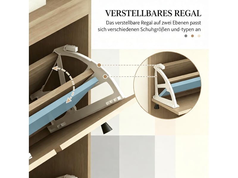  Meuble à chaussures 105x24x97,5 cm – naturel – 4 compartiments abattants, jusqu'à 20 paires  - Conforama E