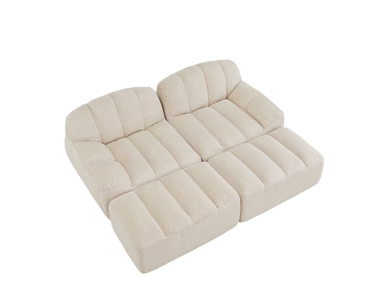  Canapé modulaire 2 places avec ottomans, assise ergonomique et mousse haute densité, en tissu beige  - Conforama A