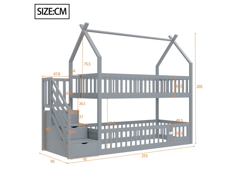  Lit superposé 90x200cm coloris gris pin lit enfant gris - Conforama C