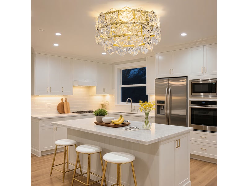  Ventilateur de plafond avec lustre cristal 48cm  - plafonnier ventilateur pour salon, led 6 vitesses, moteur dc - doré  - Conforama B