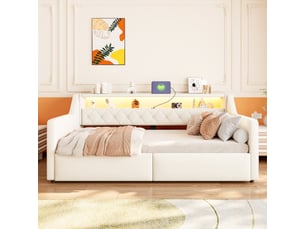 Lit coffre 90x200 cm <strong>OXEZA</strong>  <strong></strong> coloris beige