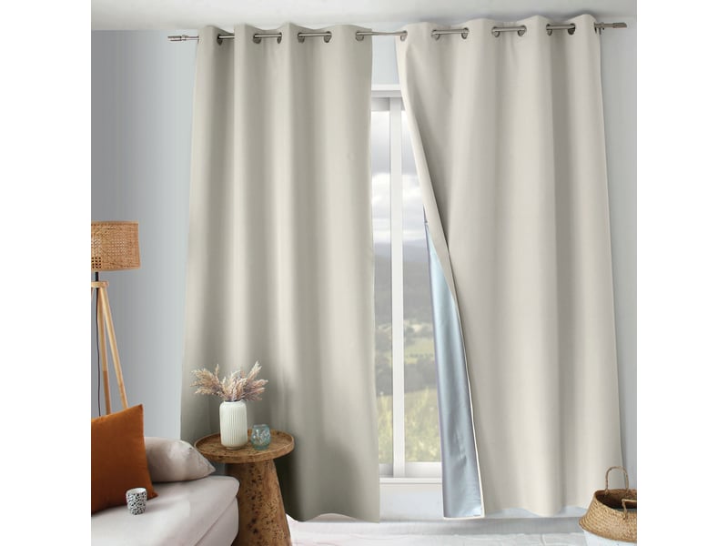 Rideaux occultant thermique, écru, 140x240 cm, lot de 2, avec œillets, collection oxford, cmadeco - beige LOT2-H2055ECR135240 - Conforama B