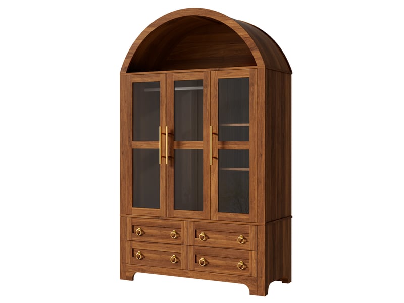  Armoire 3 portes vitrées et 4 tiroirs avec led 110x50x186 cm coloris noyer  - Conforama E