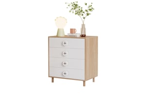 Table de chevet 4 tiroirs 80 x 54 x 90 cm, design moderne, meuble de rangement pour chambre en panneaux mdf naturel et blanc