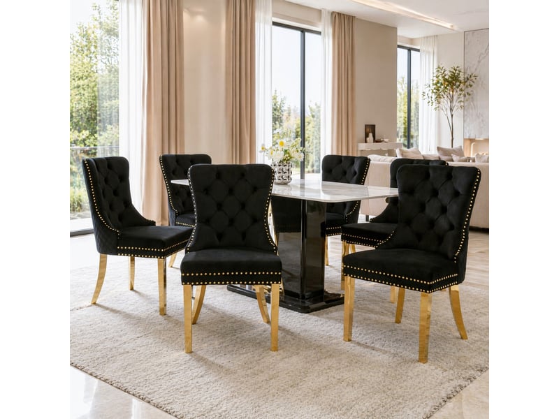  Lot de 6 chaises de salle à manger,50,5x45x95 cm,velours et métal doré,noir  - Conforama B