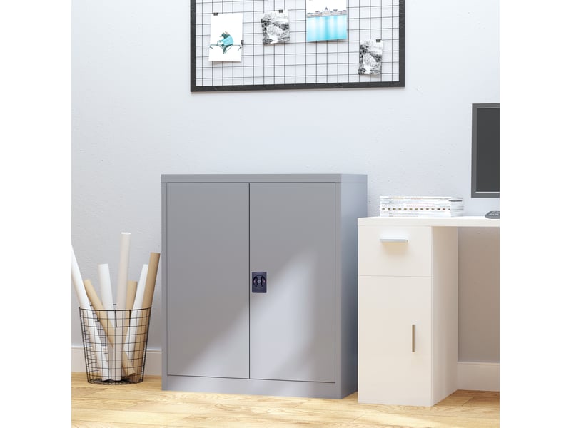  Armoire de bureau métallique, 80 x 40 x 92,5 cm, meuble de rangement en acier avec serrure, gris, étagère réglable  - Conforama R