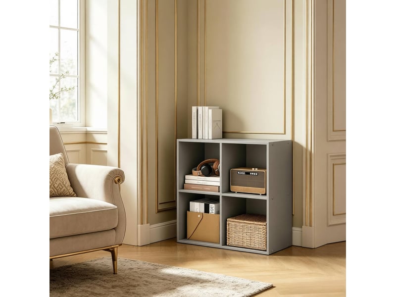  Bibliothèque cube 59,6x29x59,8 cm 4 compartiments gris  - Conforama C