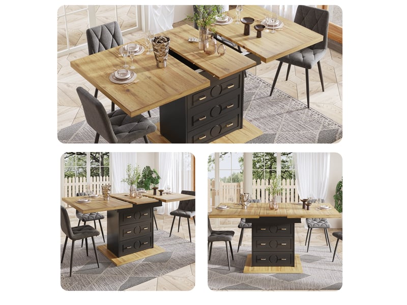  Table à manger extensible, 110-140x80x75 cm, avec espace, salle à manger, plateau mdf, piètement métal, coloris naturel  - Conforama D