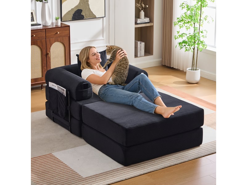  Canapé droit fixe 1 place tissu noir canapé compressible - Conforama B