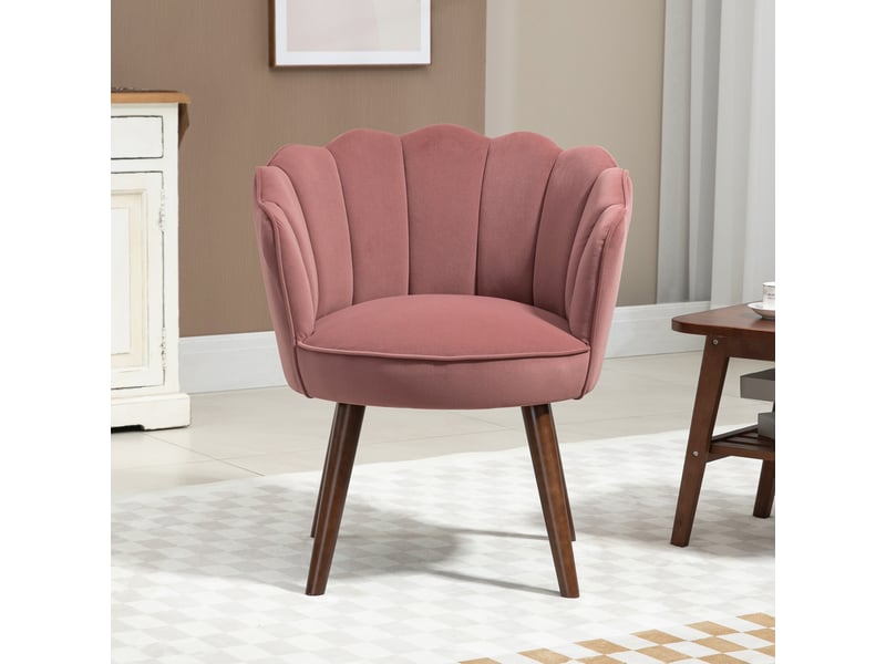  Fauteuil coquillage fauteuil de salon chambre avec dossier et coussin aspect velours pieds en bois hévéa 66l x  - Conforama W