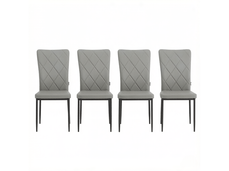  Chaises de salle à manger lot de 4 à dossier haut rembourré  - structure métal, simili cuir vintage gris  - Conforama A