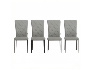 Chaises de salle à manger lot de 4 à dossier haut rembourré  - structure métal, simili cuir vintage gris