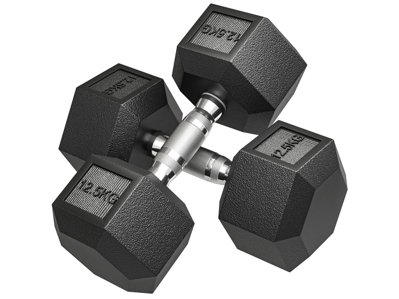 Ensemble de 2 haltères hexagonales de 12,5 kg, poids de musculation avec poignée moletée antidérapante, noires  - Conforama A