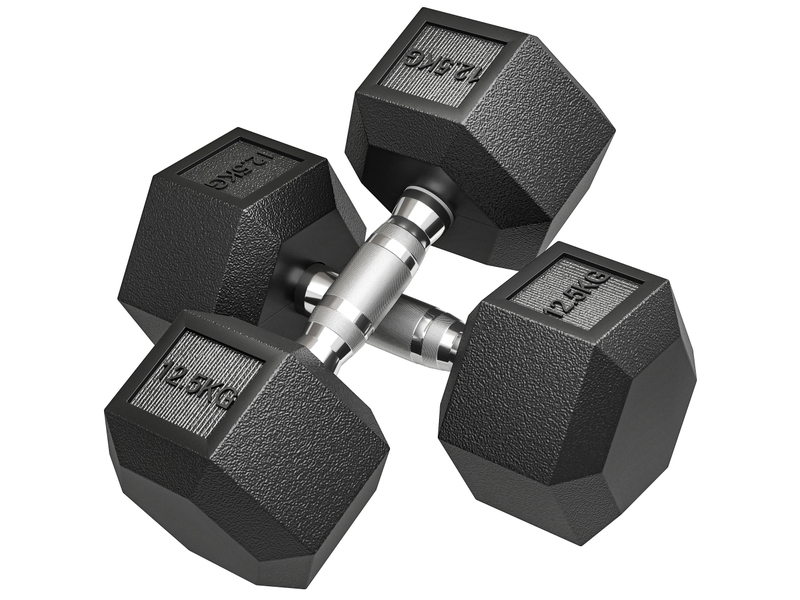  Ensemble de 2 haltères hexagonales de 12,5 kg, poids de musculation avec poignée moletée antidérapante, noires  - Conforama A