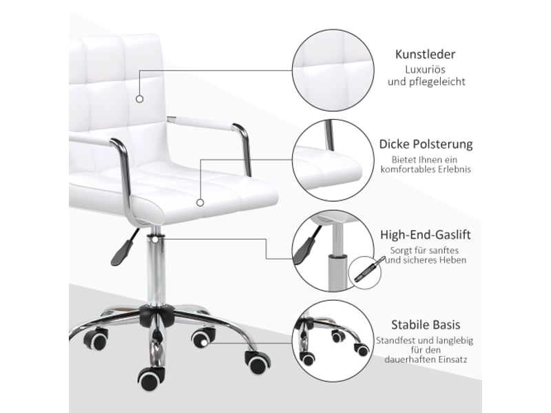  Chaise de bureau ergonomique pivotante en pu blanc, réglable en hauteur 84-99 cm, pour bureau et télétravail  - Conforama D
